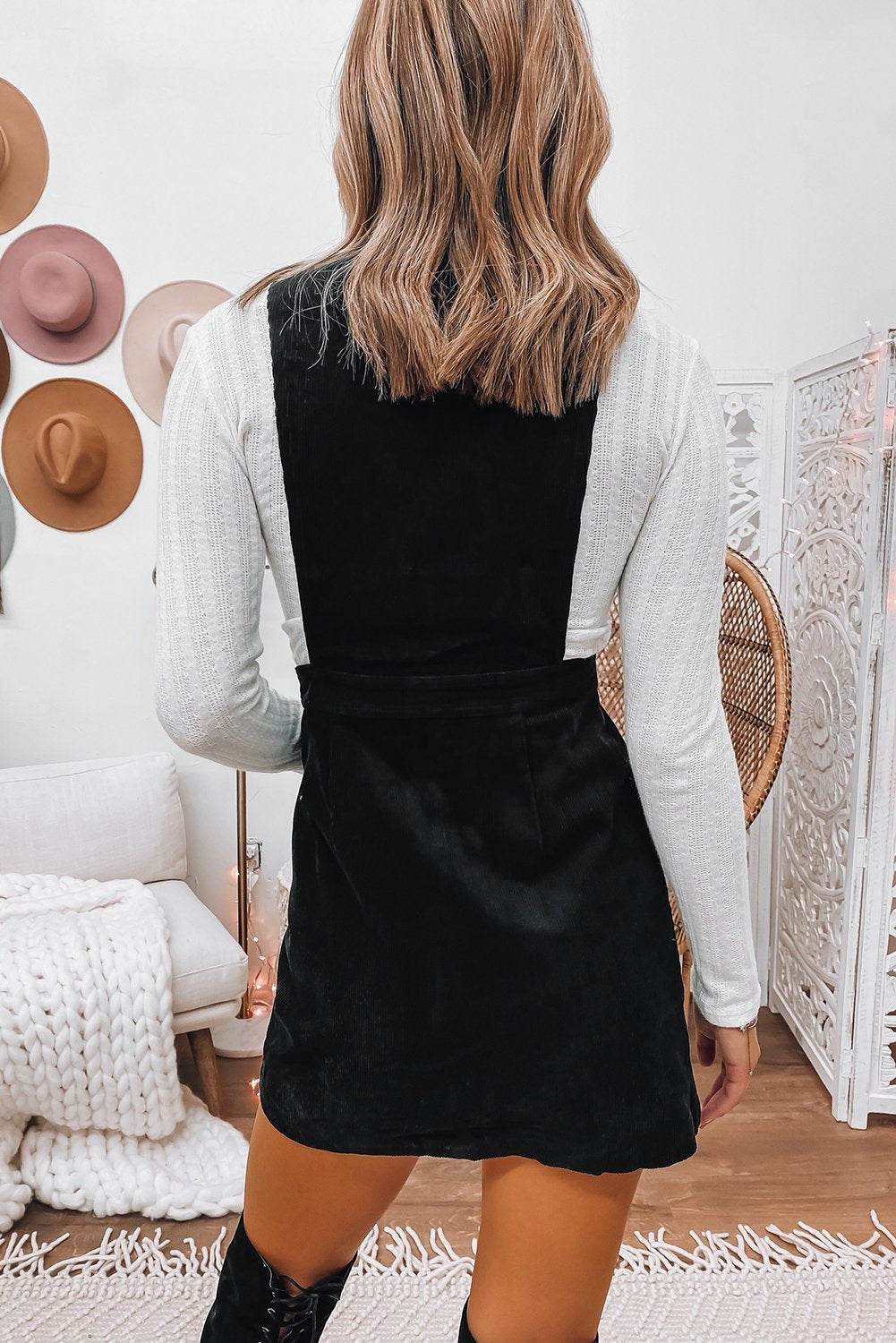 Corduroy Overall Sleeveless Mini Dress with Pockets - Big J's Showstoppin' Store